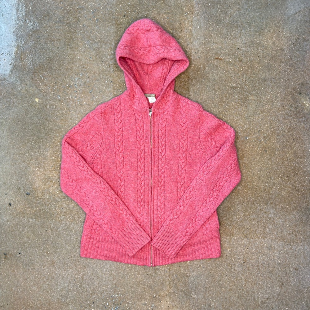 J.Crew Pink Cable Knit Wool Blend Full Zip Hoodie Sweater Women Small